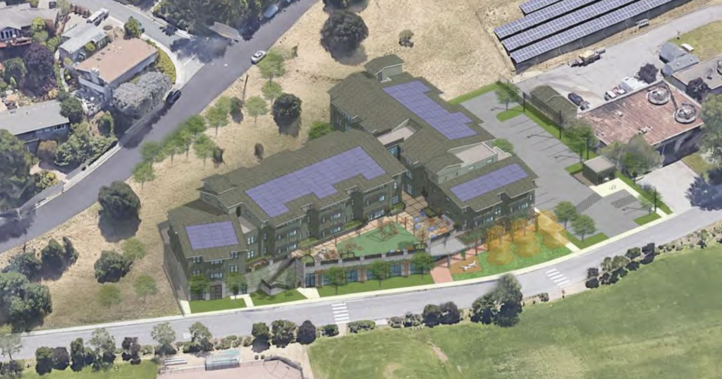 Birds eye view rendering of the plans for 1 Hamilton Drive in Mill Valley